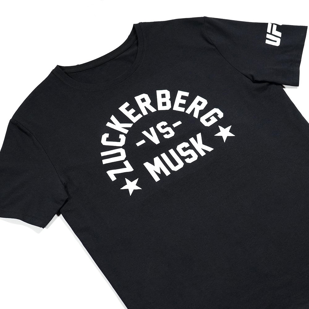 Men's Zuckerberg VS Musk Event Tee in black featuring unique graphics celebrating the historic event.