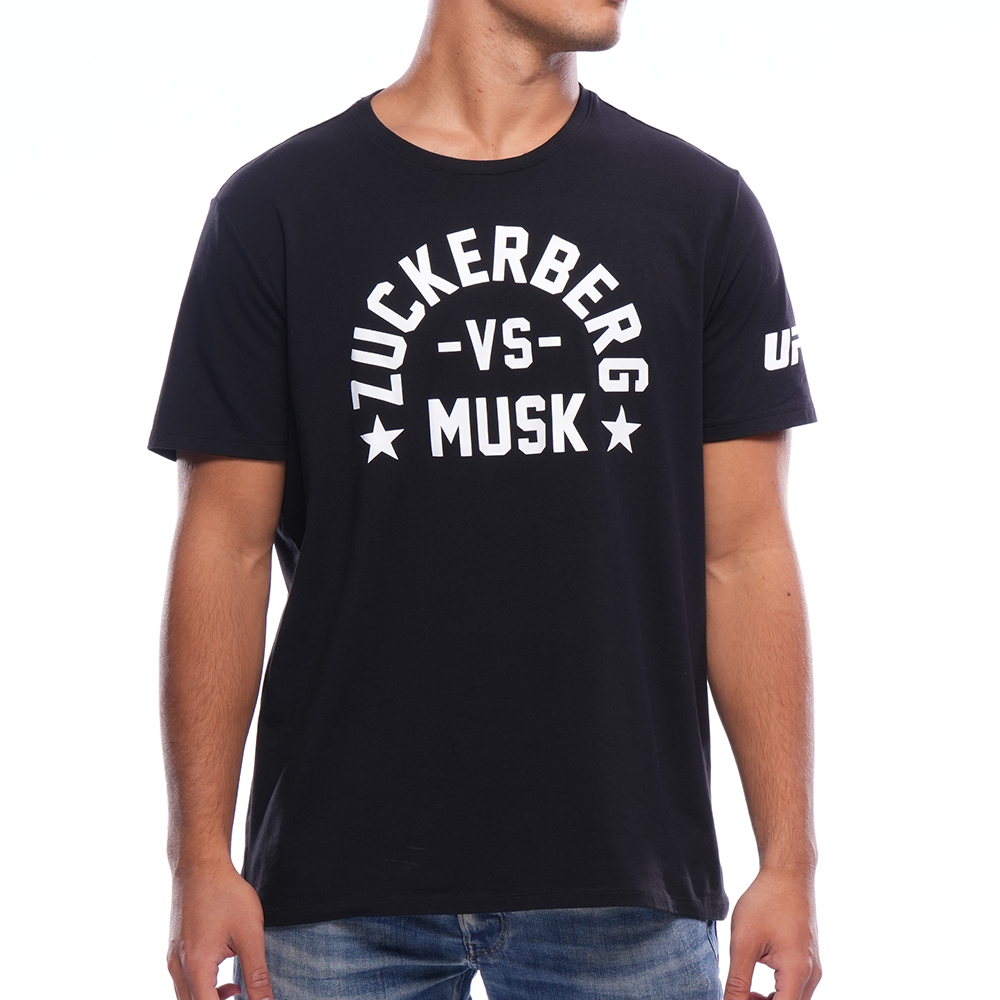 Men's Zuckerberg VS Musk Event Tee in black featuring unique graphics celebrating the historic event.