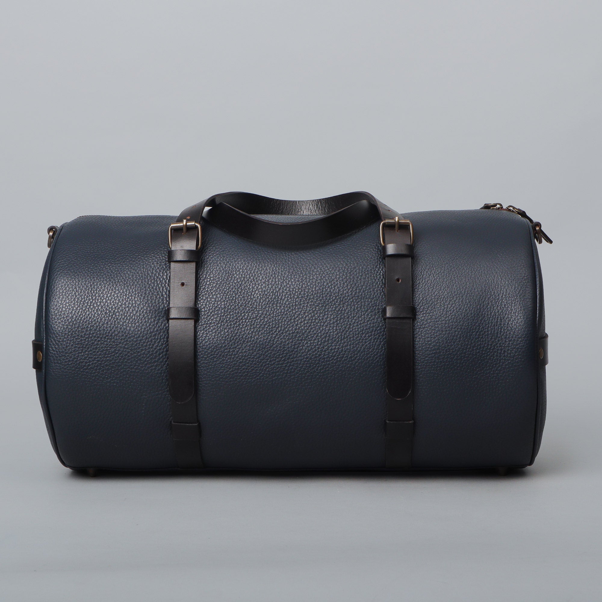 Miami Leather Gym Bag showcasing premium full grain leather, spacious compartments, and antique brass hardware.