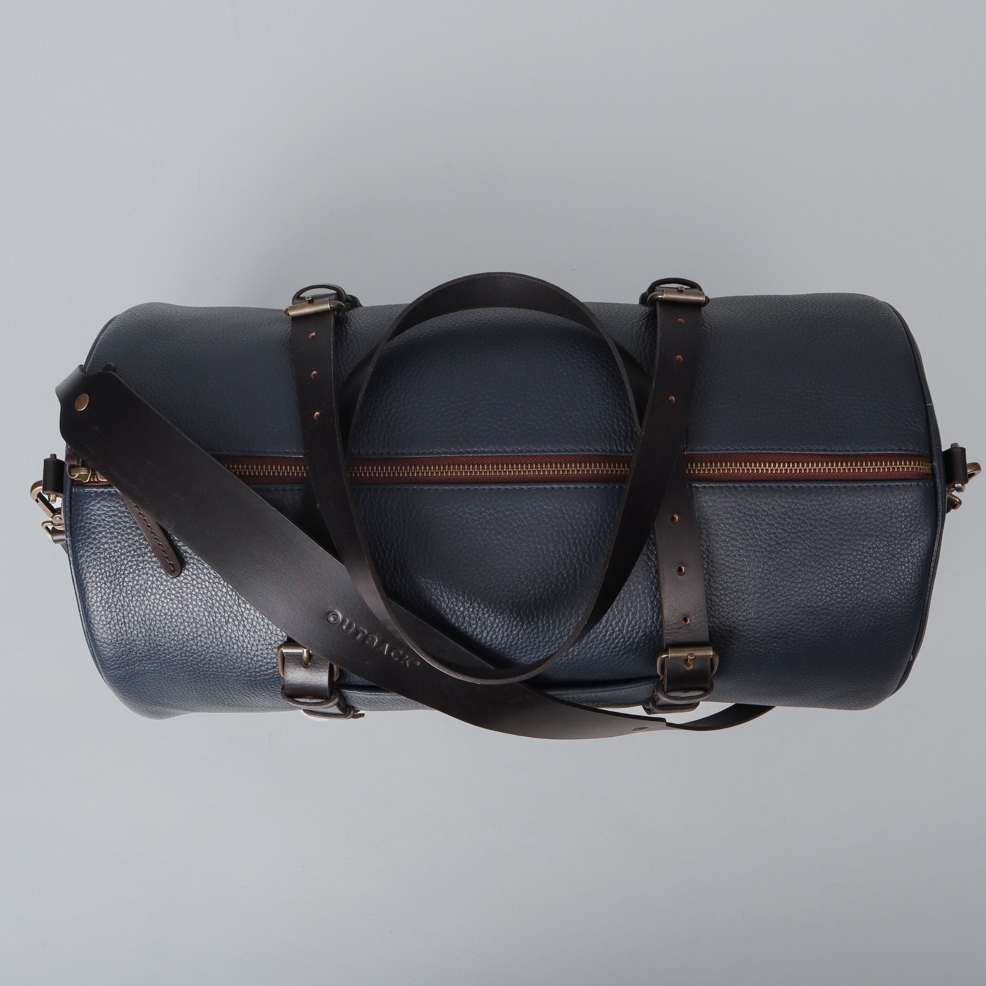 Miami Leather Gym Bag showcasing premium full grain leather, spacious compartments, and antique brass hardware.