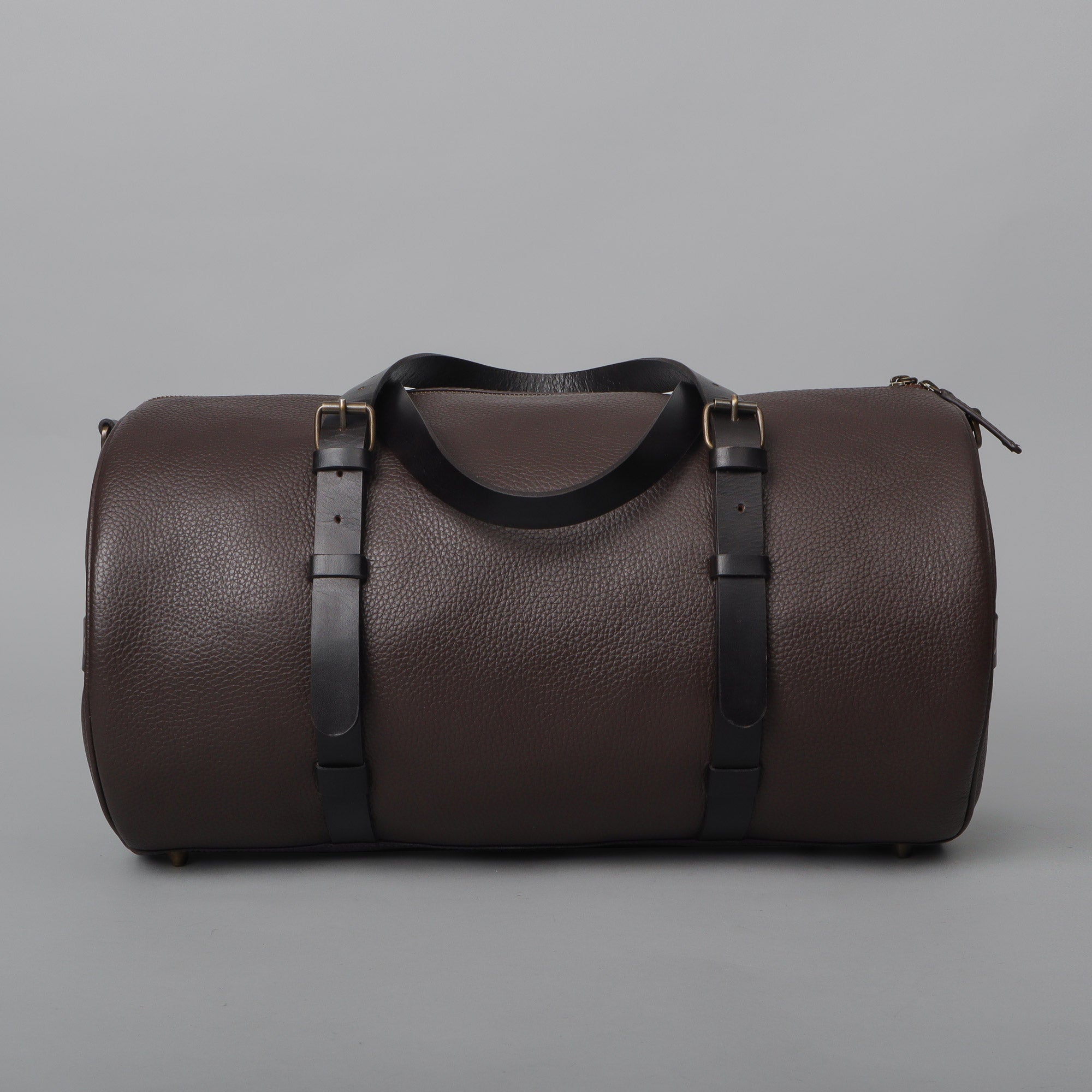 Miami Leather Gym Bag showcasing premium full grain leather, spacious design, and antique brass hardware.