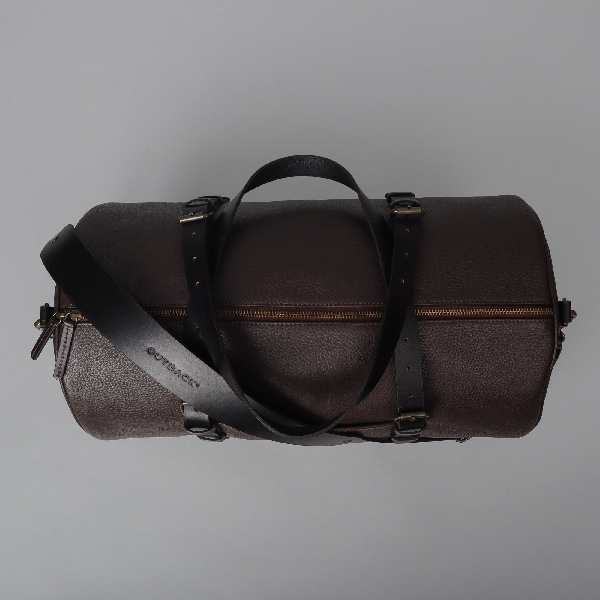 Miami Leather Gym Bag showcasing premium full grain leather, spacious design, and antique brass hardware.