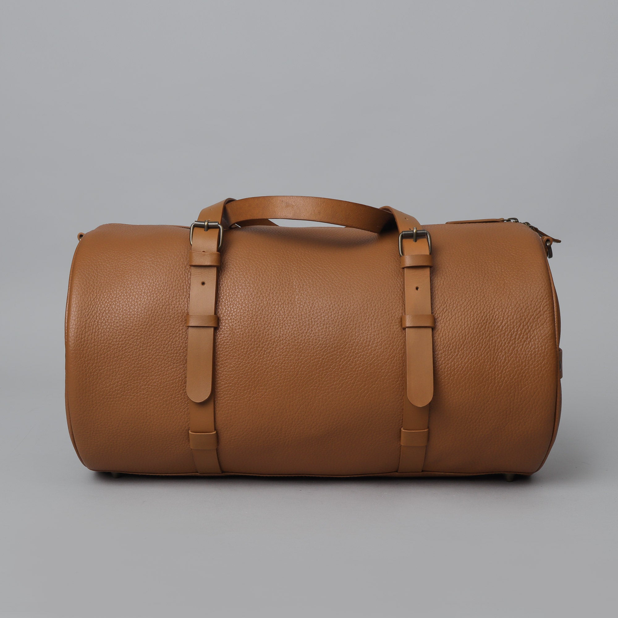 Miami Leather Gym Bag showcasing premium full grain leather, spacious compartments, and antique brass hardware.