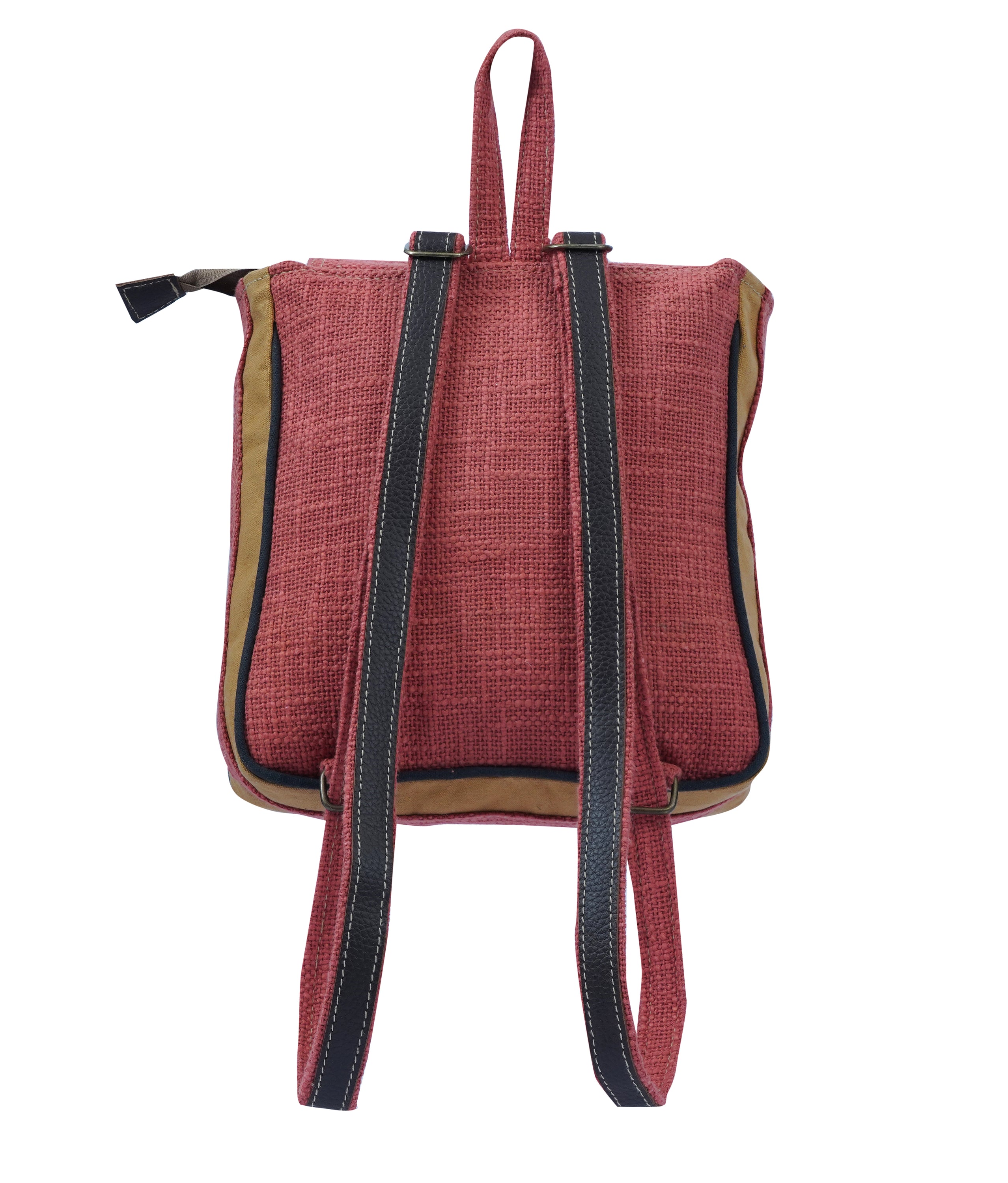 Miki Backpack featuring cotton fabric, canvas, leather, and rug accents, ideal for school and travel.