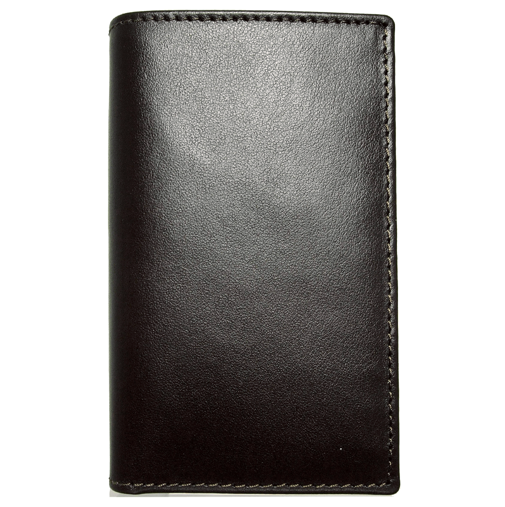 Mini Buffed Leather Billfold Wallet in Black, showcasing smooth calf leather, six credit card sleeves, and a full-length banknote sleeve.