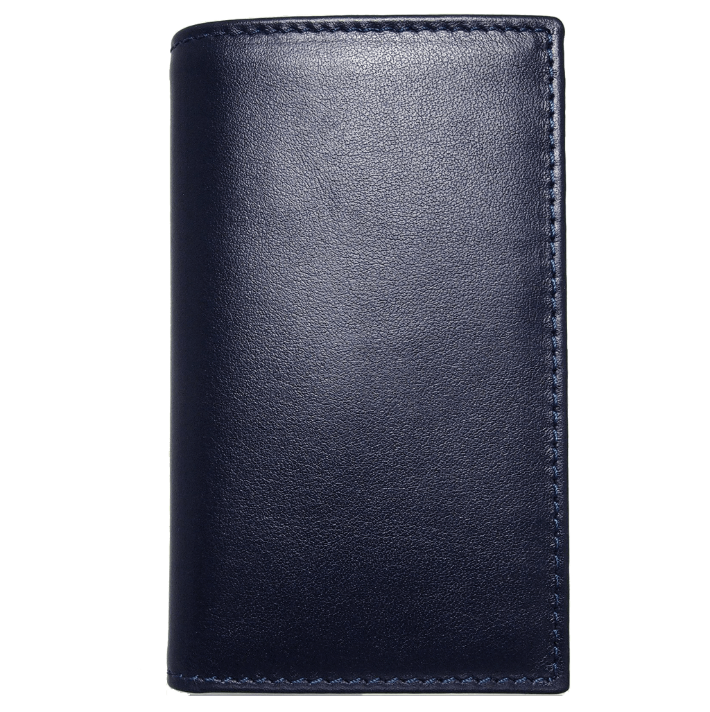 Mini Buffed Leather Billfold Wallet in Blue, handmade from top grain calf leather, featuring six credit card sleeves and a full-length sleeve for banknotes.