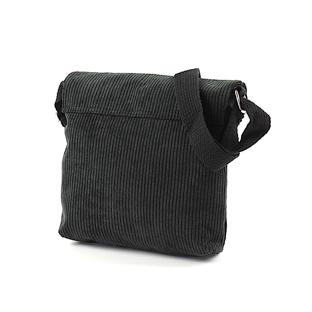 Mini cross body bag made of exquisite corduroy, featuring adjustable strap and underflap pocket.