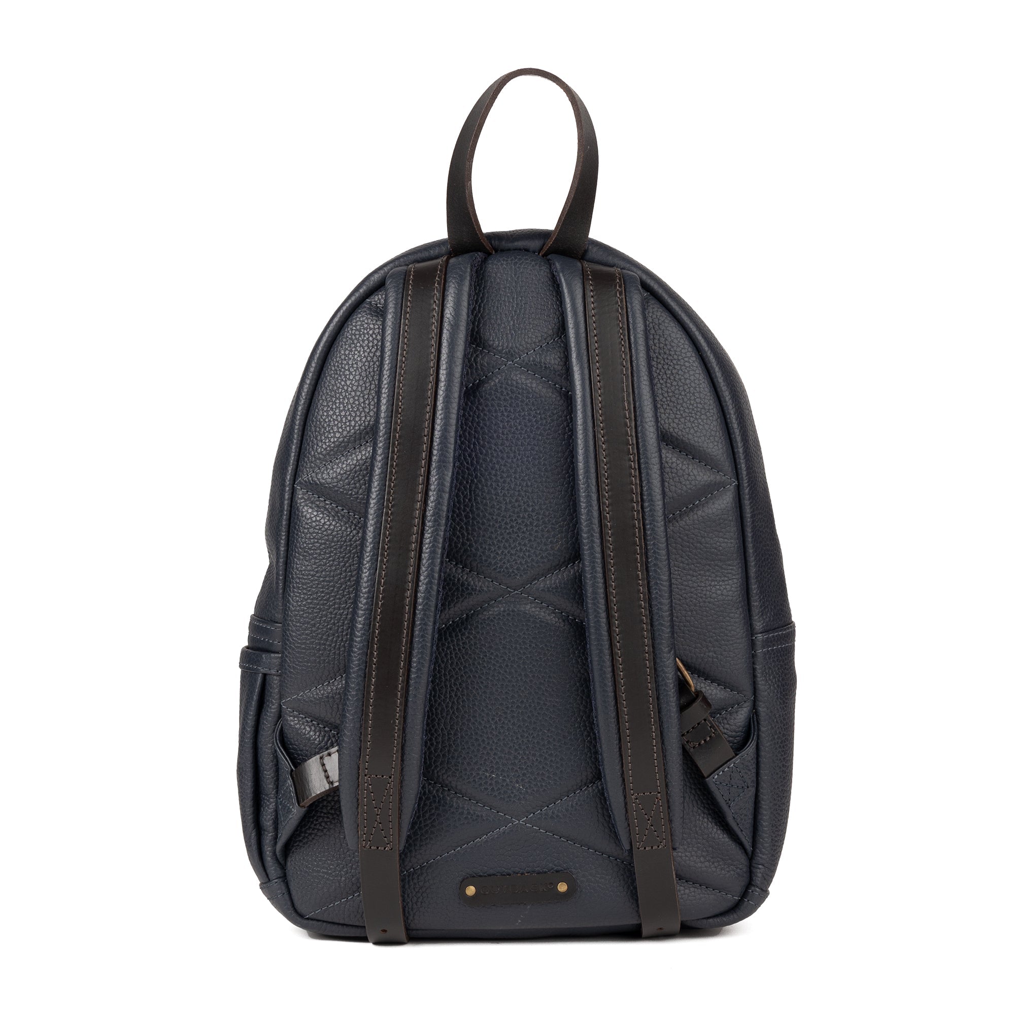 Mini Journey Leather Backpack made from premium full grain leather, featuring adjustable straps and multiple pockets for convenience.