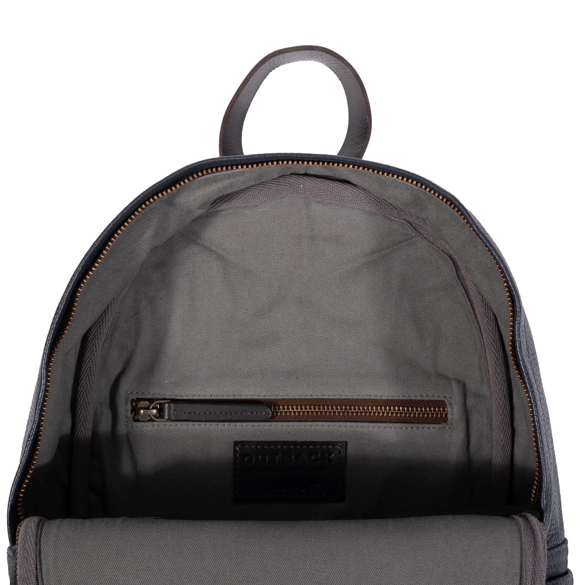 Mini Journey Leather Backpack made from premium full grain leather, featuring adjustable straps and multiple pockets for convenience.