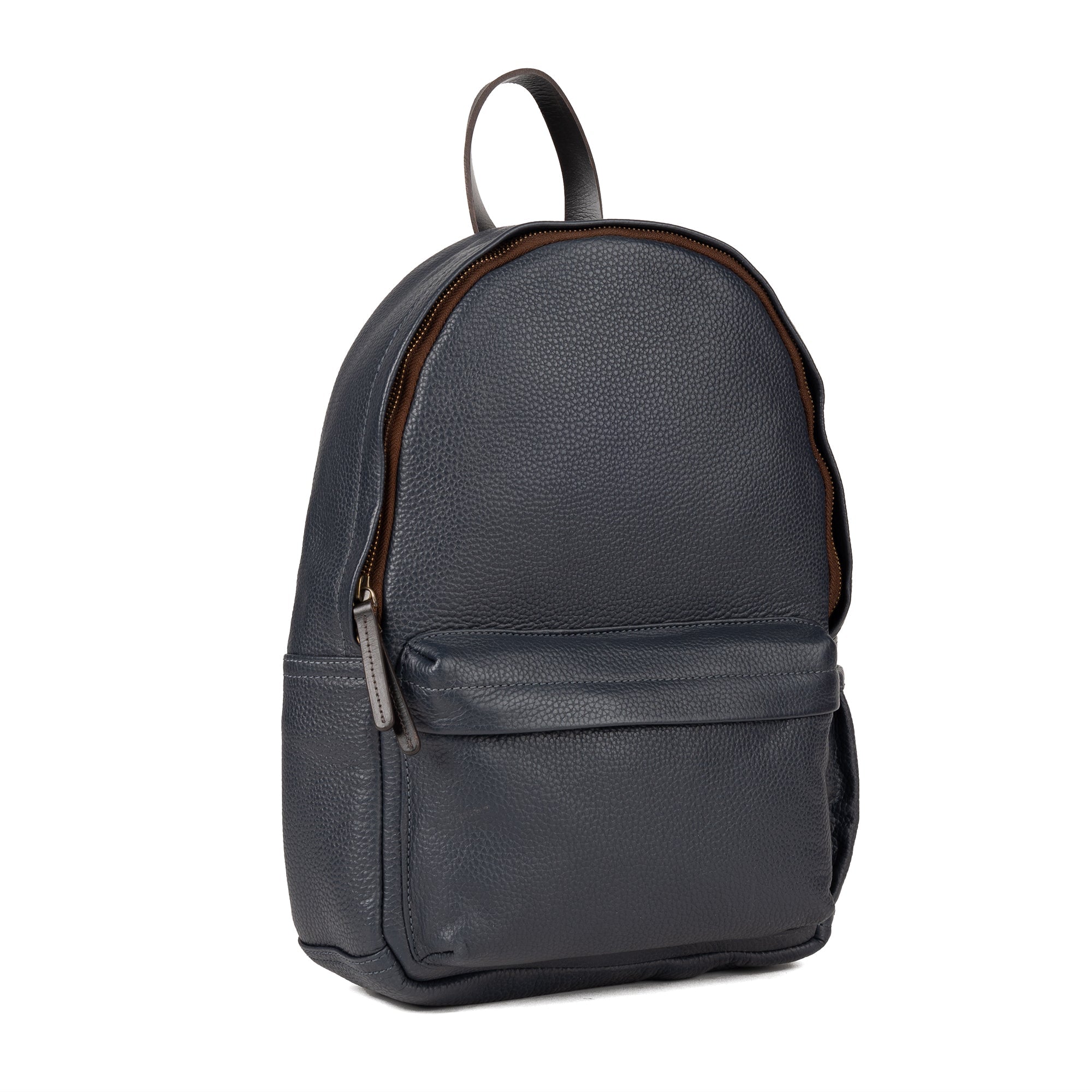 Mini Journey Leather Backpack made from premium full grain leather, featuring adjustable straps and multiple pockets for convenience.