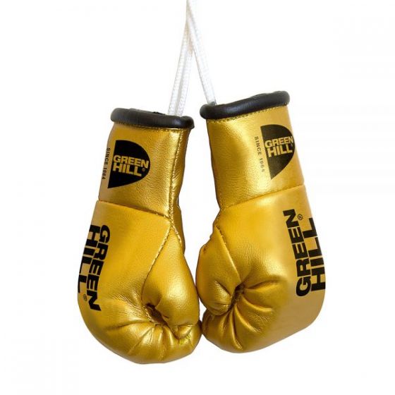 A pair of Mini Promotional Gloves made of synthetic leather featuring a vibrant green logo, showcasing customizable designs.