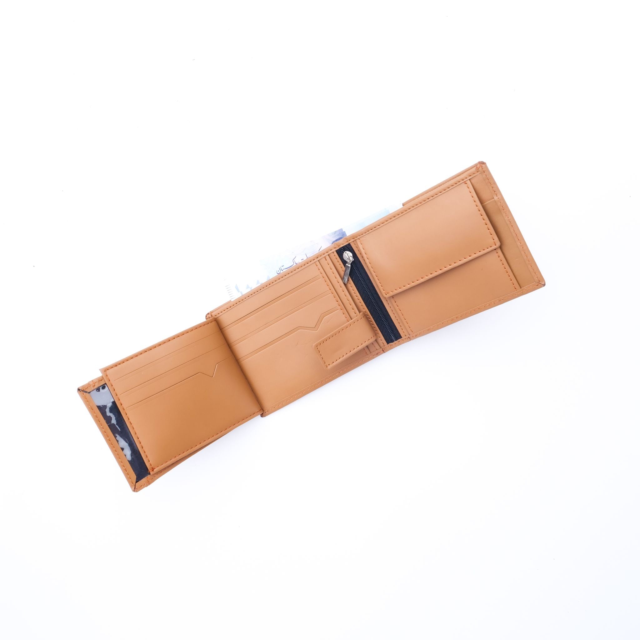 A sleek Minimalist Men's Leather Bi-Fold Wallet showcasing its pure leather finish and multiple card slots.