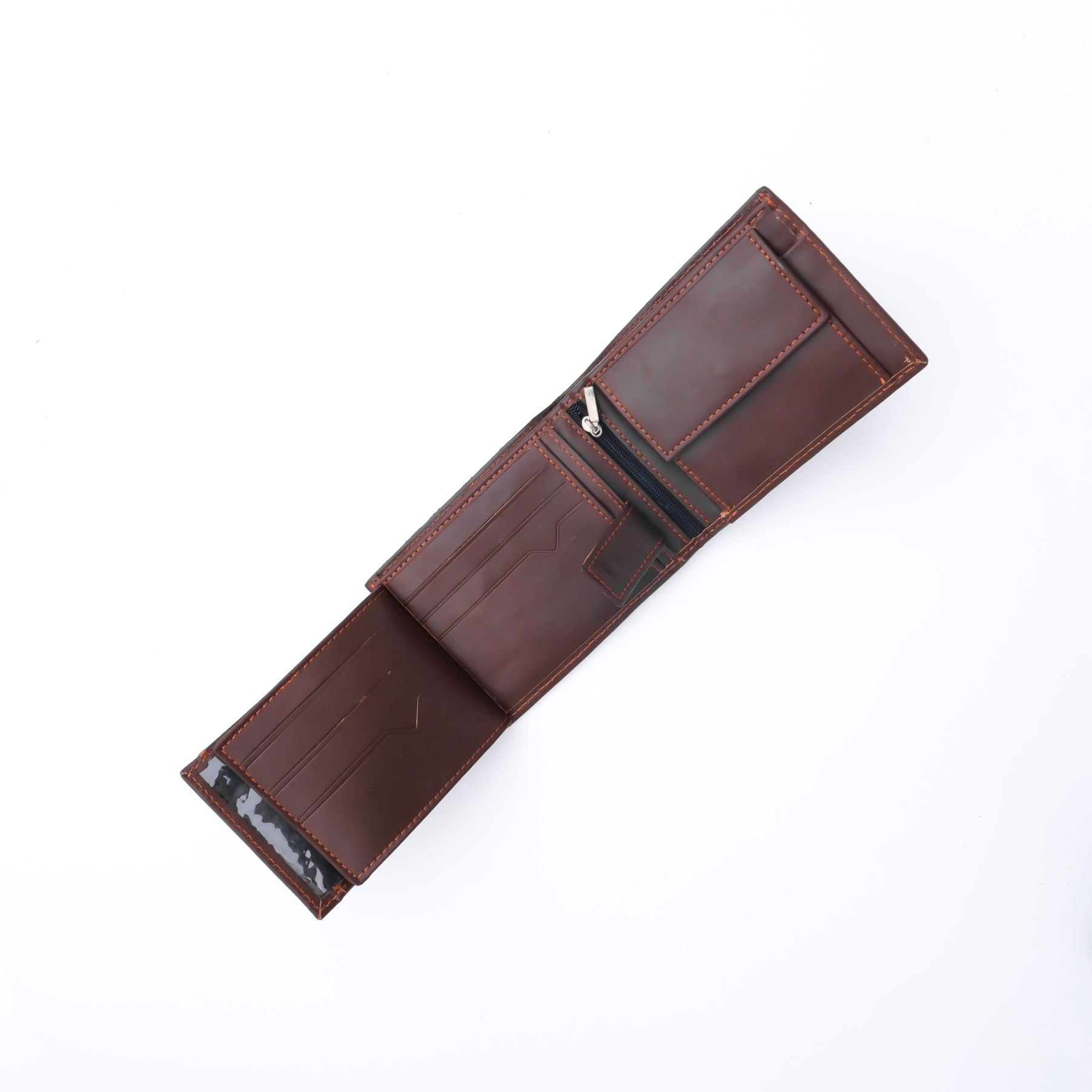 A sleek Minimalist Men's Leather Bi-Fold Wallet showcasing its pure leather finish and multiple card slots.