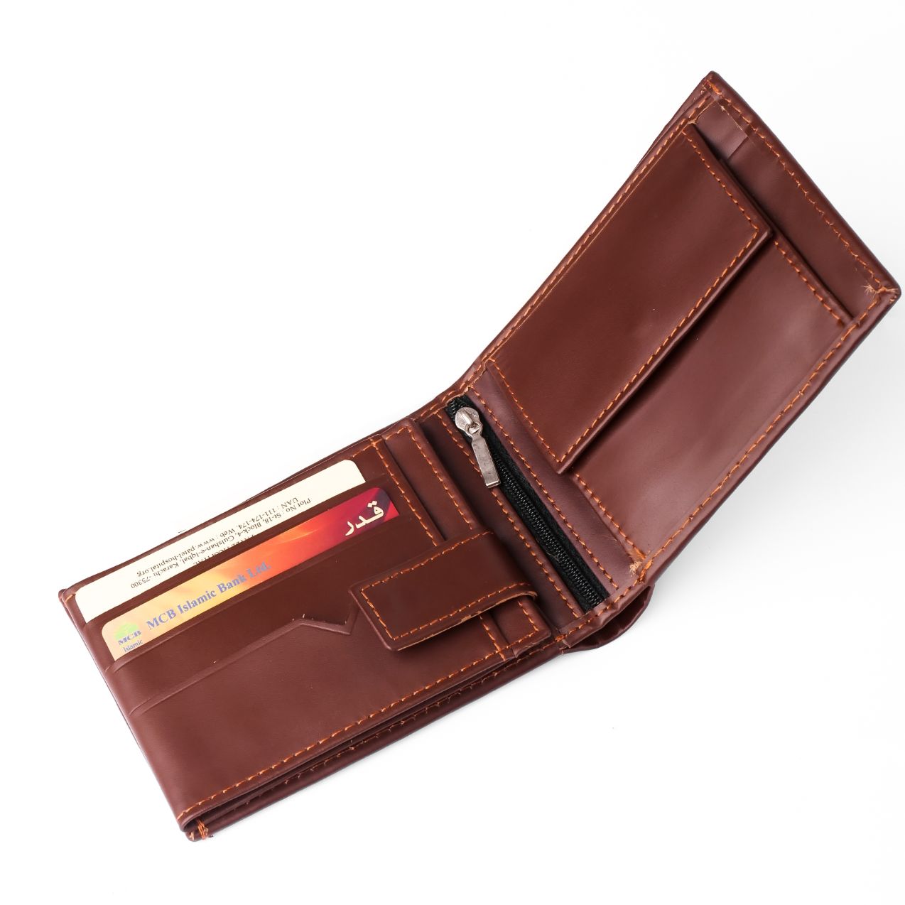 A sleek Minimalist Men's Leather Bi-Fold Wallet showcasing its pure leather finish and multiple card slots.