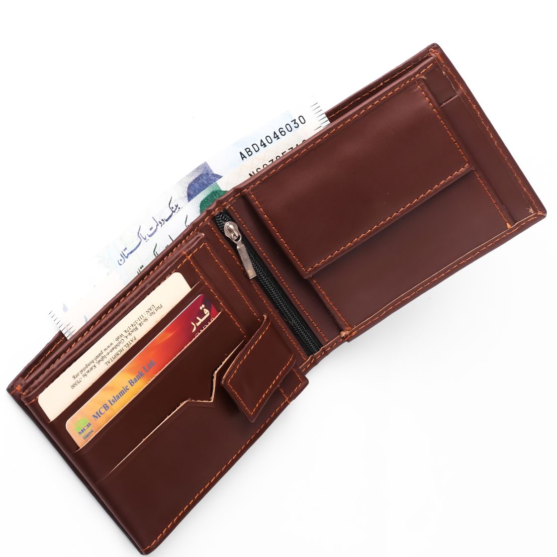 A sleek Minimalist Men's Leather Bi-Fold Wallet showcasing its pure leather finish and multiple card slots.