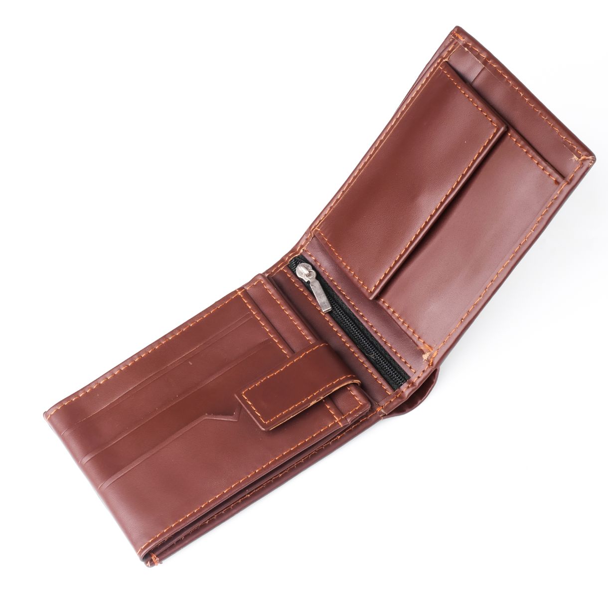 A sleek Minimalist Men's Leather Bi-Fold Wallet showcasing its pure leather finish and multiple card slots.