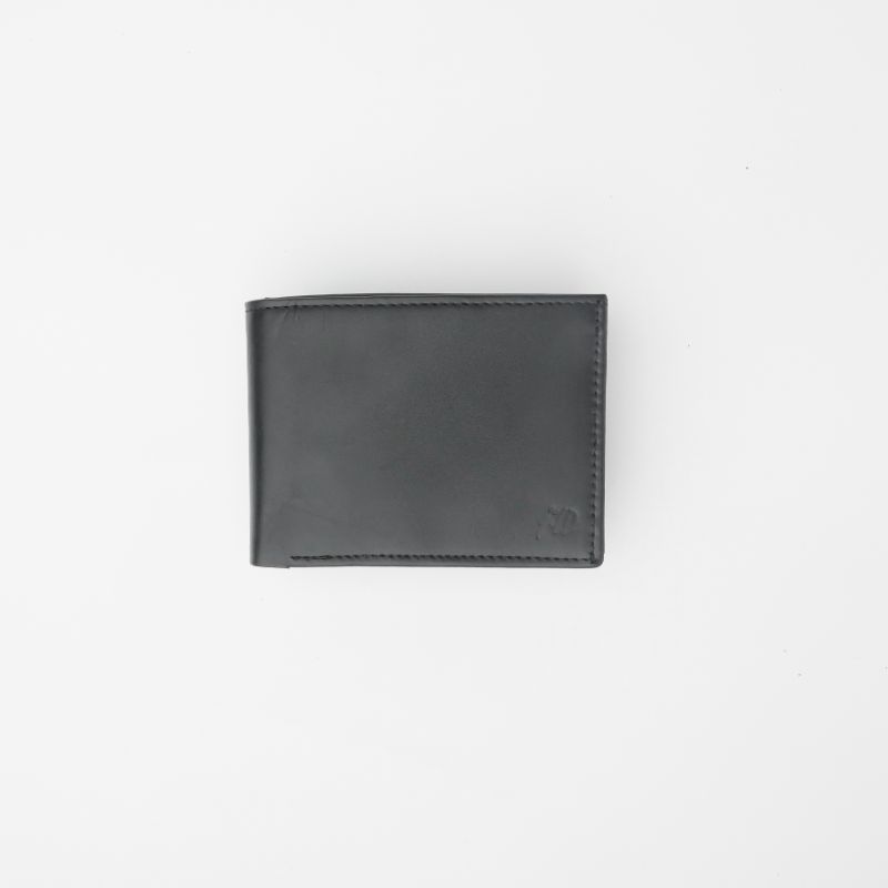 A sleek Minimalist Men's Leather Bi-Fold Wallet showcasing its pure leather finish and multiple card slots.