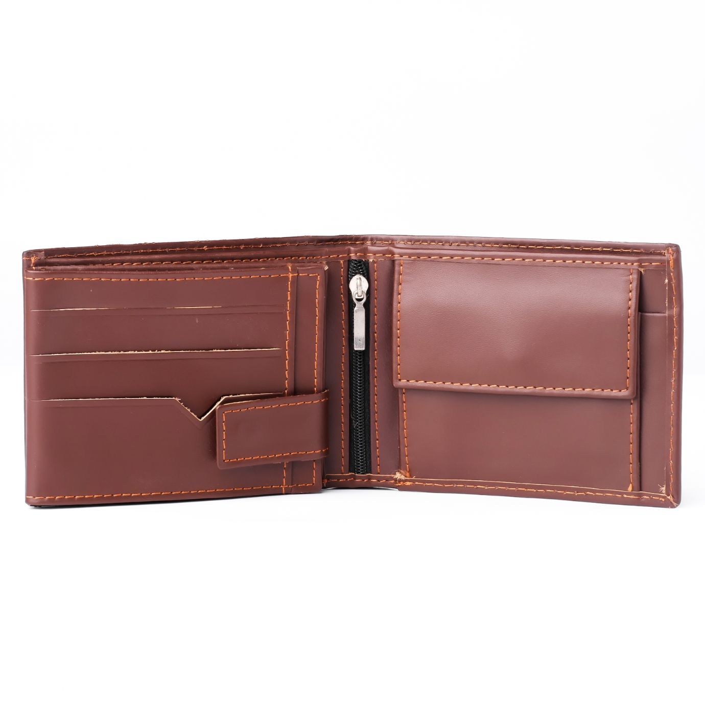 A sleek Minimalist Men's Leather Bi-Fold Wallet showcasing its pure leather finish and multiple card slots.