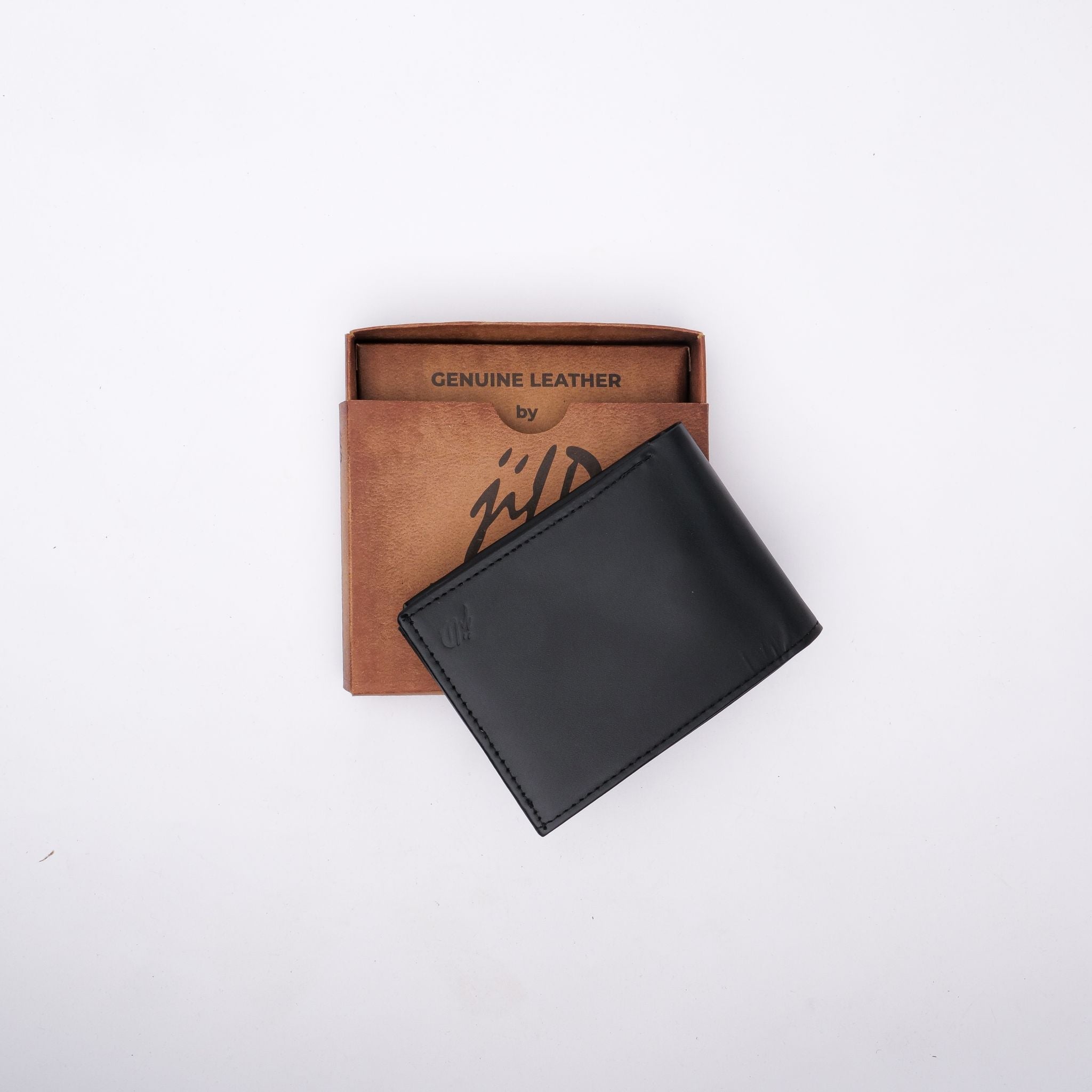 A sleek Minimalist Men's Leather Bi-Fold Wallet showcasing its pure leather finish and multiple card slots.