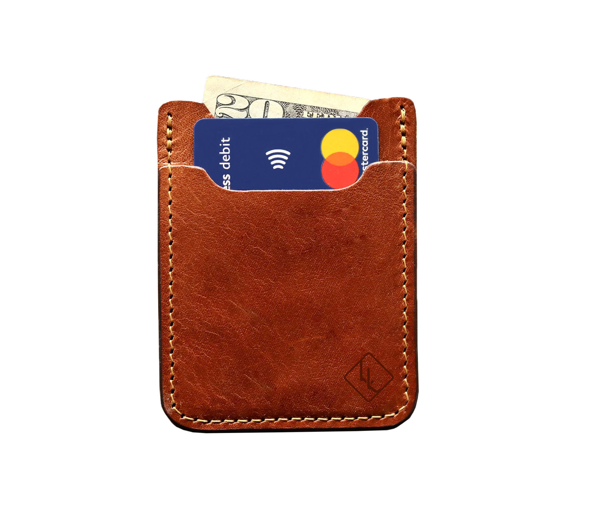 Minimalist Wallet 2.0 made of authentic full grain leather, featuring a slim design with two pockets and personalized options.