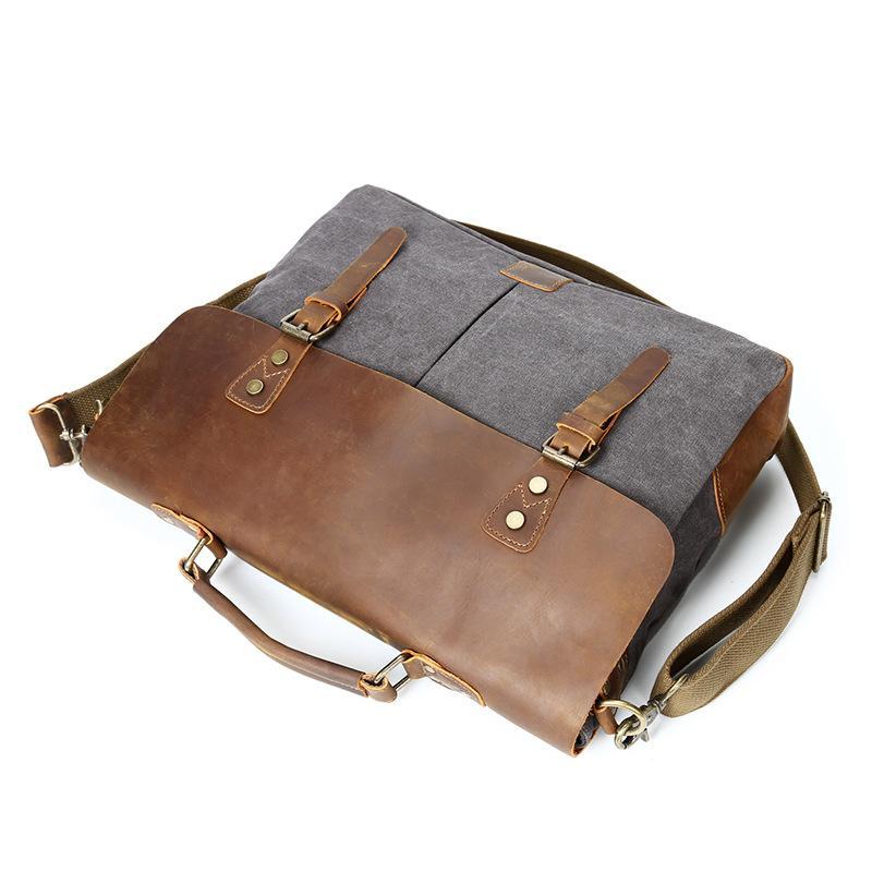 Mixed-Color Canvas Messenger Bag for Men featuring durable canvas and crazy horse skin, designed for style and functionality.