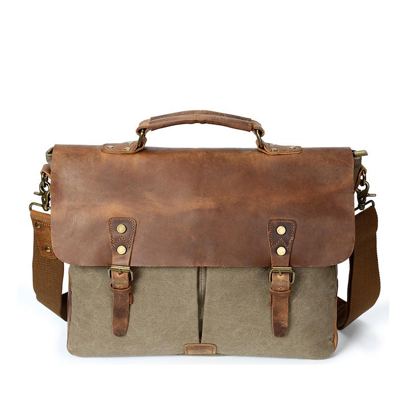 Mixed-Color Canvas Messenger Bag for Men featuring durable canvas and crazy horse skin, designed for style and functionality.