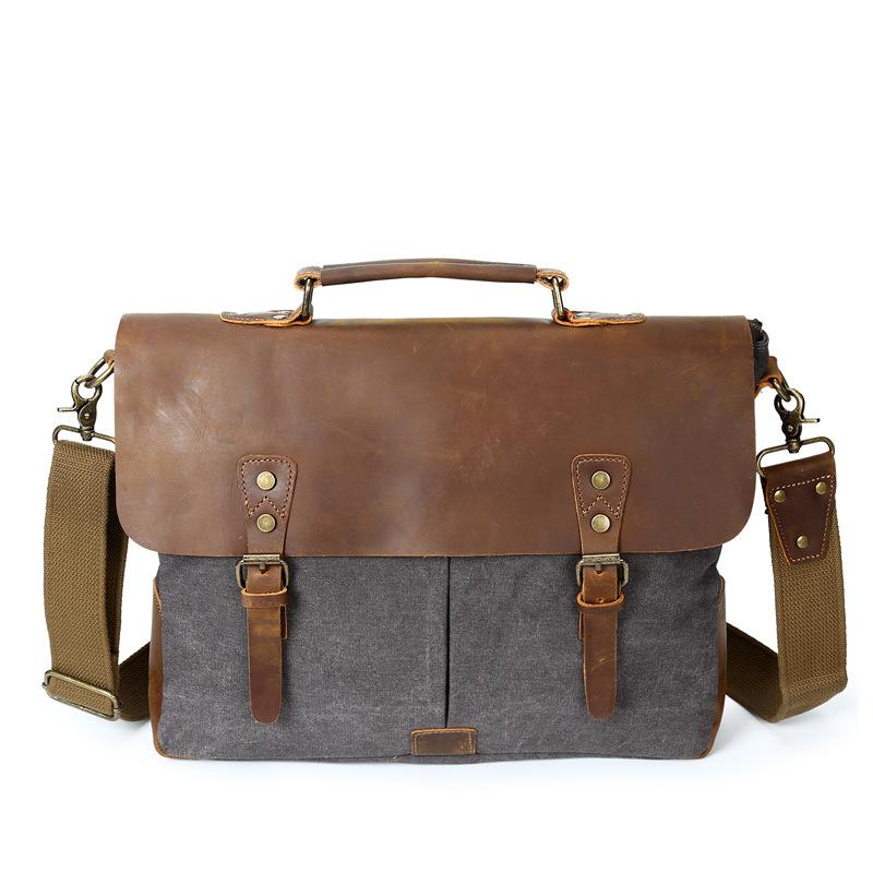 Mixed-Color Canvas Messenger Bag for Men featuring durable canvas and crazy horse skin, designed for style and functionality.