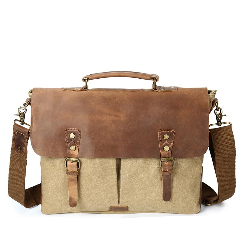 Mixed-Color Canvas Messenger Bag for Men featuring durable canvas and crazy horse skin, designed for style and functionality.