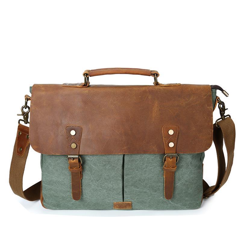 Mixed-Color Canvas Messenger Bag for Men featuring durable canvas and crazy horse skin, designed for style and functionality.