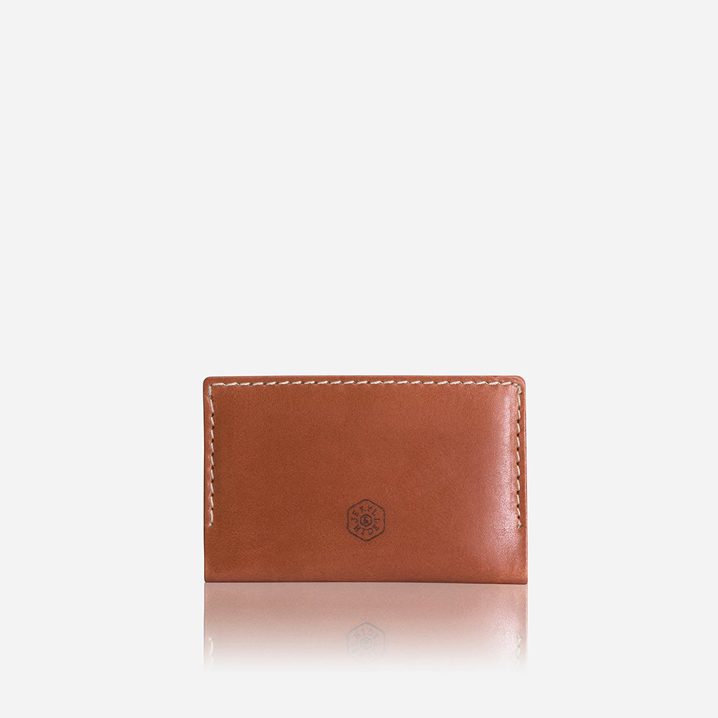 Tan Money Clip Card Holder featuring a sleek design and magnetic money clip on the back, ideal for carrying cards and cash.