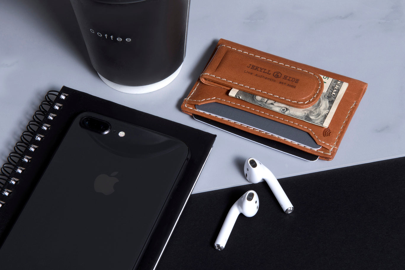 Tan Money Clip Card Holder featuring a sleek design and magnetic money clip on the back, ideal for carrying cards and cash.