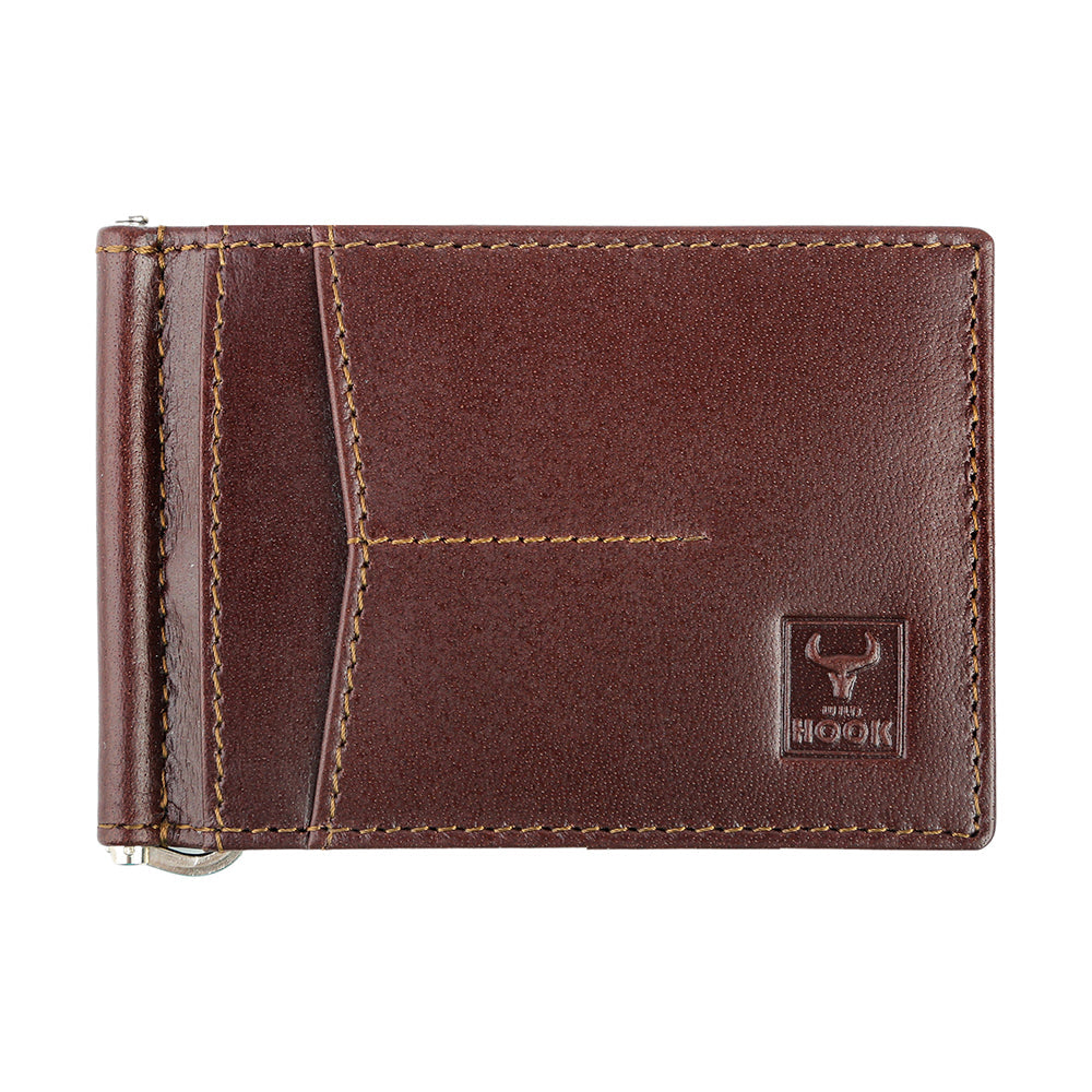 A sleek Money Clip Wallet made from genuine leather, featuring a money clip, RFID protection, and two secret compartments.