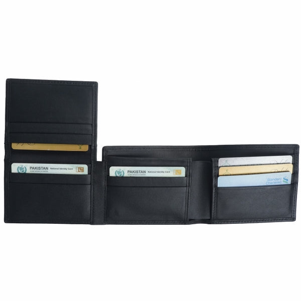 Multi Fold Natural Cow Hide Leather Mens Wallet showcasing its elegant design and multiple compartments for cards and cash.