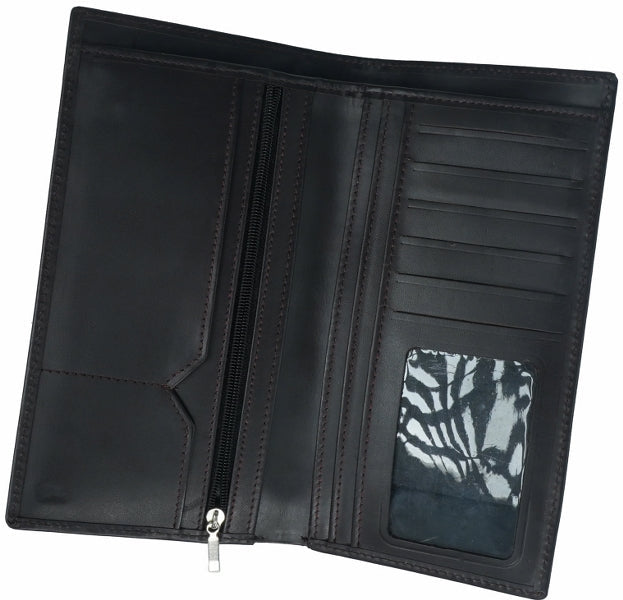 Multi Purpose Leather Long Wallet in BORDO, showcasing its elegant design and multiple compartments for cards and cash.