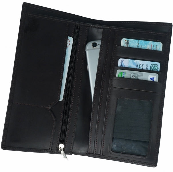 Multi Purpose Leather Long Wallet in BORDO, showcasing its elegant design and multiple compartments for cards and cash.