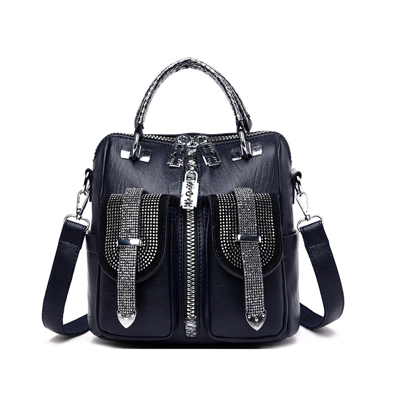 A stylish multi-purpose shoulder bag for women featuring a diamond pattern, double straps, and a secure zipper opening, ideal for everyday use.