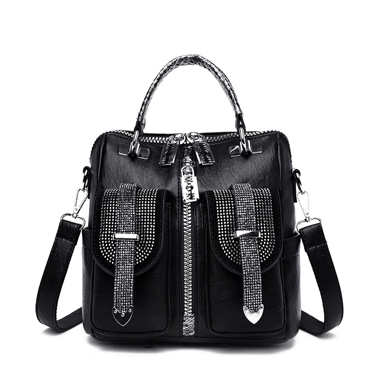 A stylish multi-purpose shoulder bag for women featuring a diamond pattern, double straps, and a secure zipper opening, ideal for everyday use.