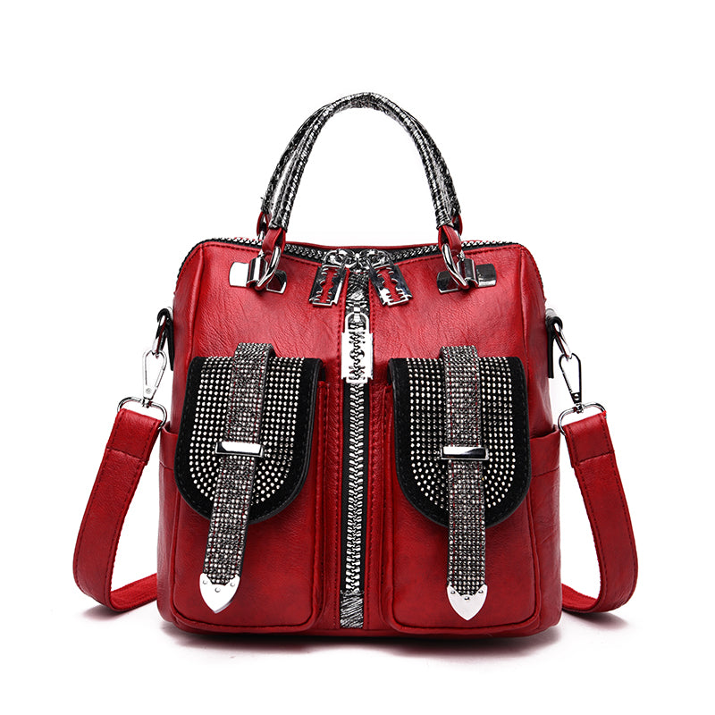 A stylish multi-purpose shoulder bag for women featuring a diamond pattern, double straps, and a secure zipper opening, ideal for everyday use.