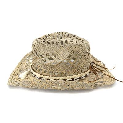 Natural Raffia Handmade Cowboy Hat, showcasing its stylish design and breathable straw material, perfect for casual wear.