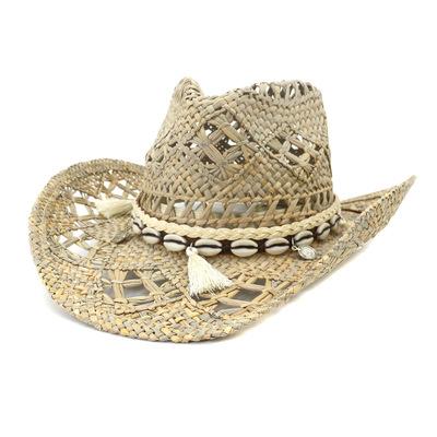 Natural Raffia Handmade Cowboy Hat, showcasing its stylish design and breathable straw material, perfect for casual wear.