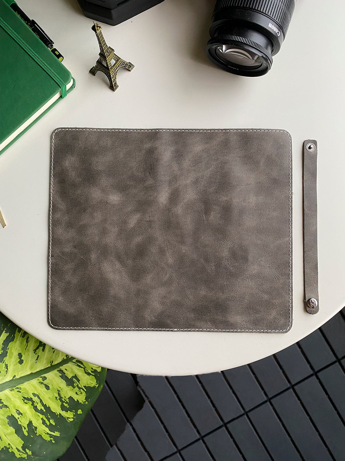 Navada Genuine Leather Luxury Mouse Pad with a smooth surface and suede bottom, elegantly designed for a stylish workspace.