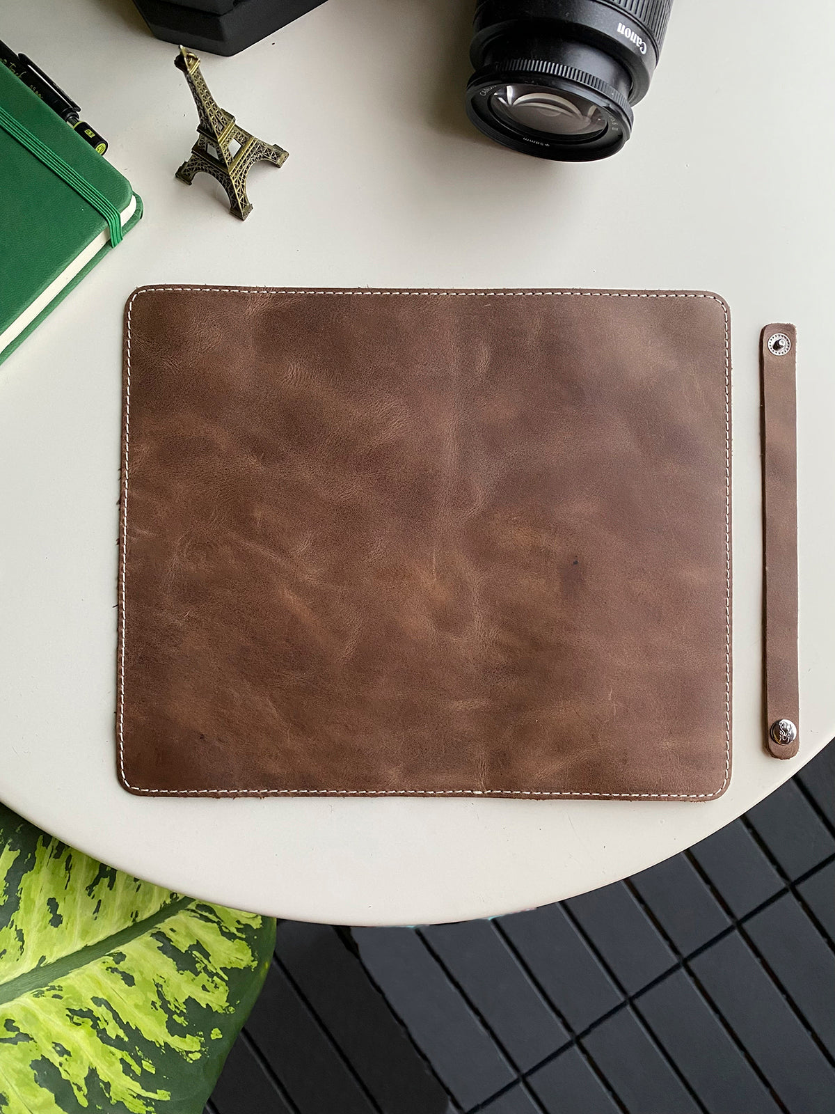 Navada Genuine Leather Luxury Mouse Pad with a smooth surface and suede bottom, elegantly designed for a stylish workspace.