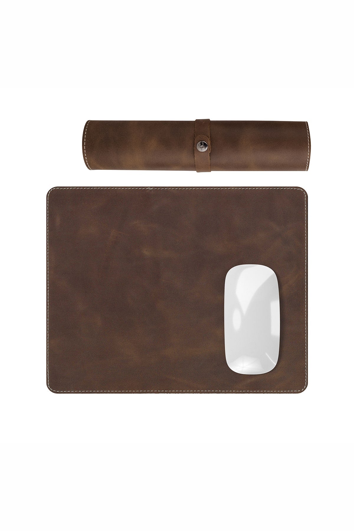 Navada Genuine Leather Luxury Mouse Pad with a smooth surface and suede bottom, elegantly designed for a stylish workspace.