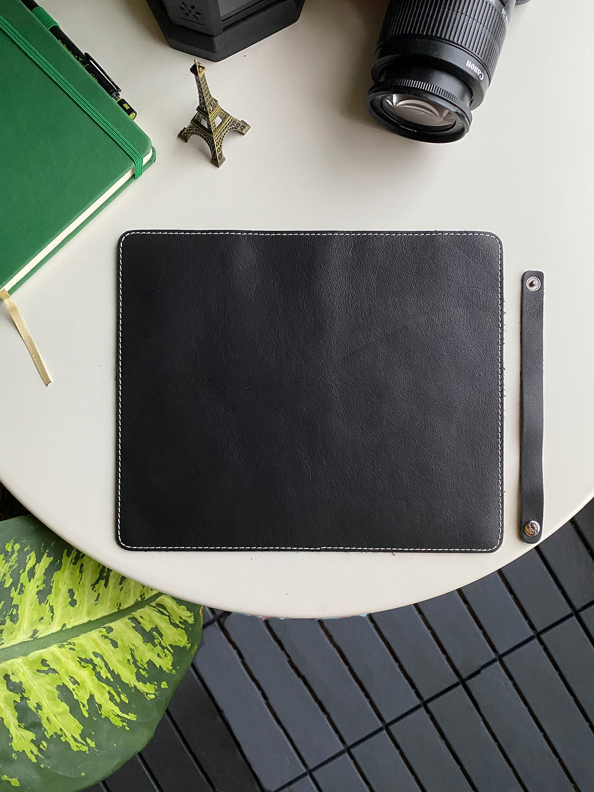 Navada Genuine Leather Luxury Mouse Pad with a smooth surface and suede bottom, elegantly designed for a stylish workspace.