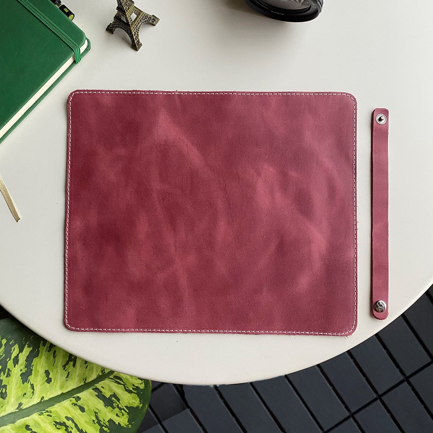 Navada Genuine Leather Luxury Mouse Pad with a smooth surface and suede bottom, elegantly designed for a stylish workspace.