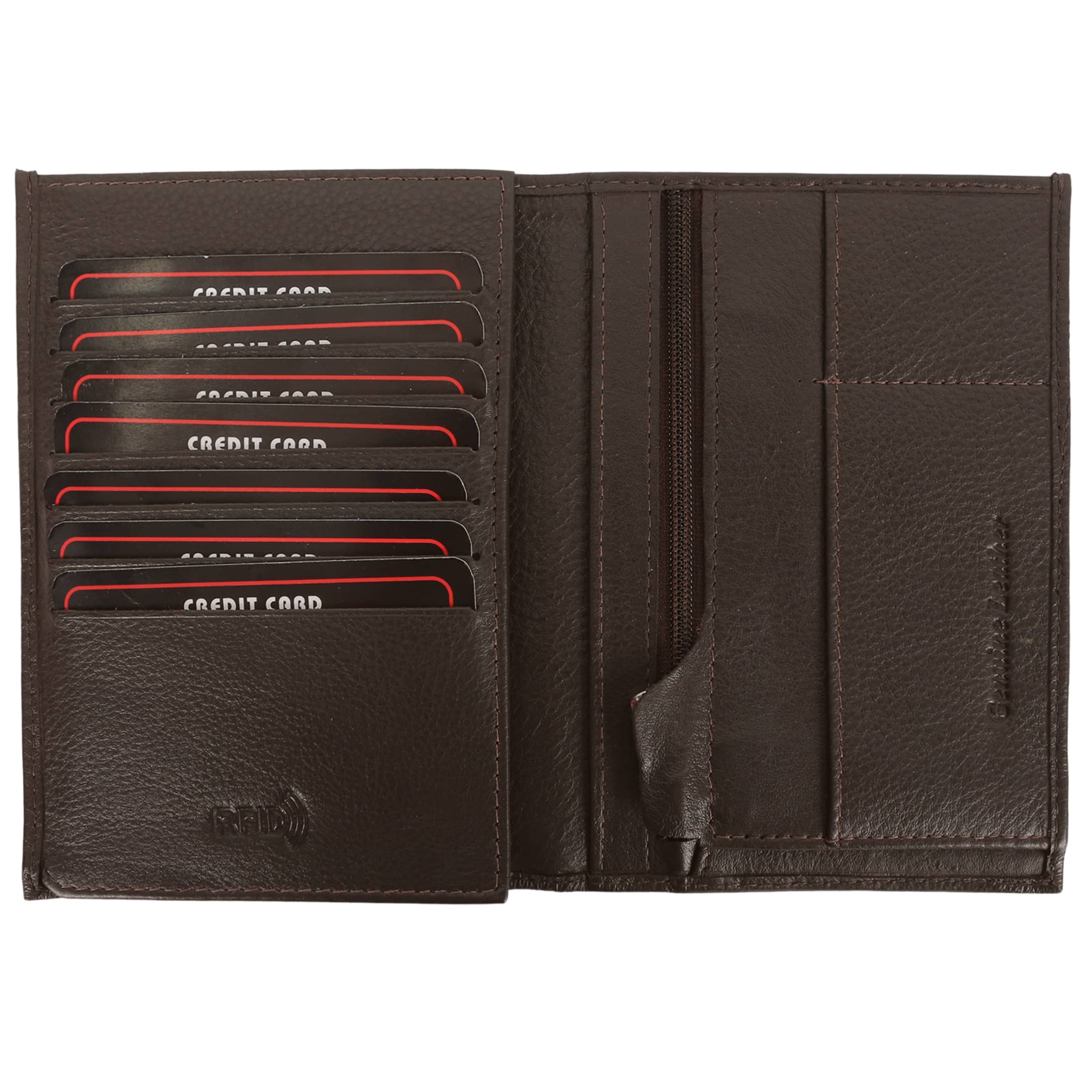 Notebook Men's Wallet in black and brown genuine leather with multiple compartments and RFID protection.