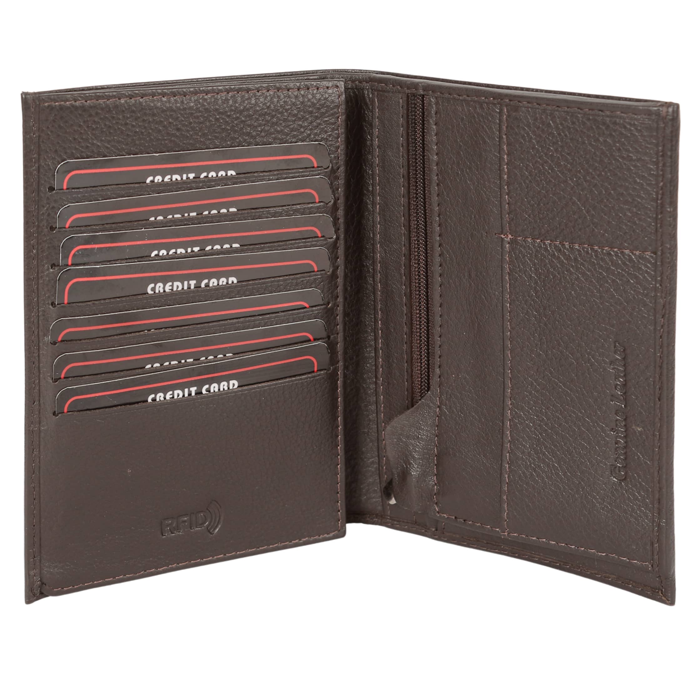 Notebook Men's Wallet in black and brown genuine leather with multiple compartments and RFID protection.