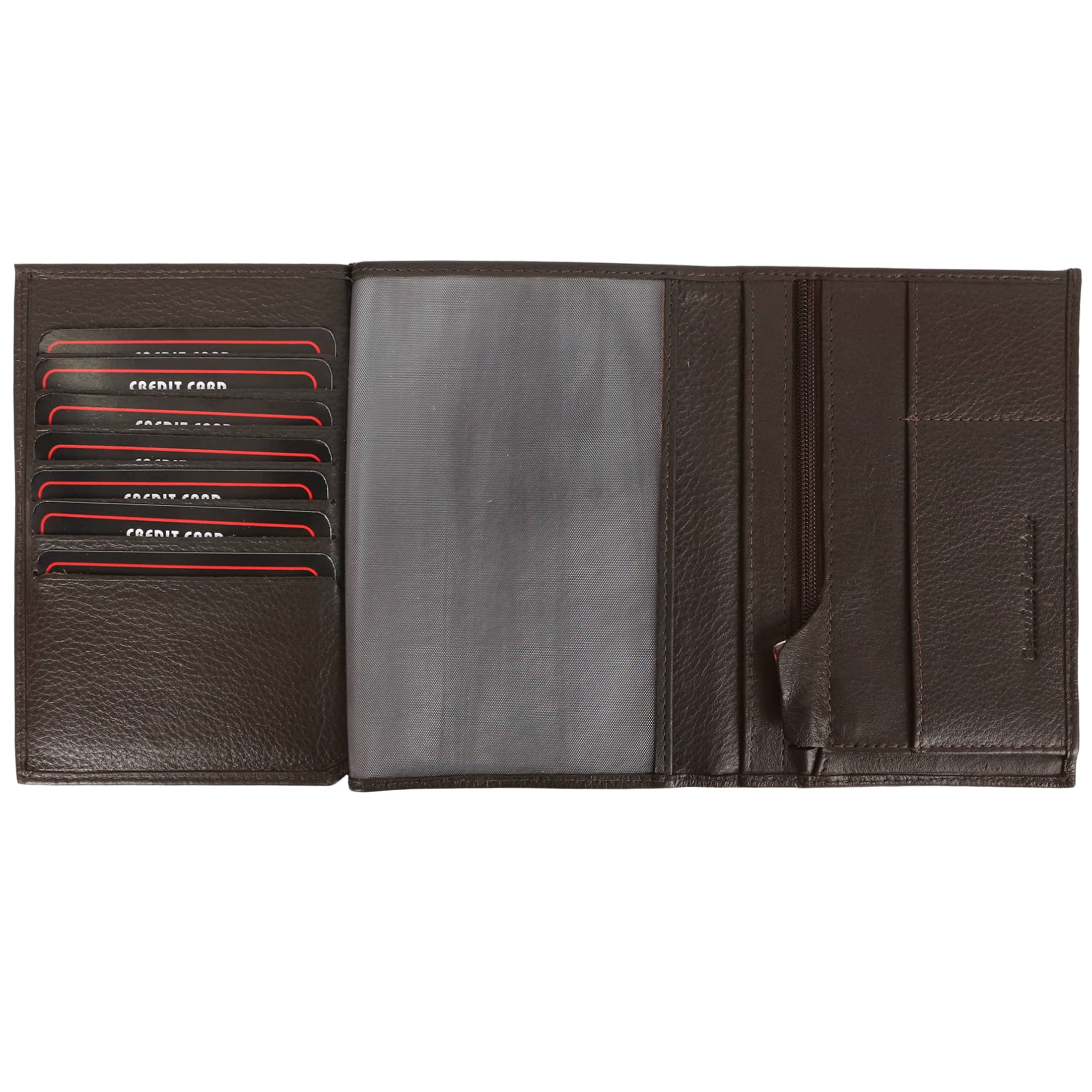 Notebook Men's Wallet in black and brown genuine leather with multiple compartments and RFID protection.