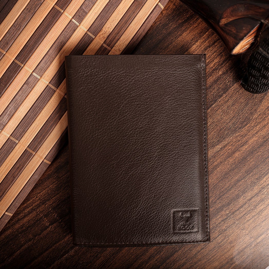 Notebook Men's Wallet in black and brown genuine leather with multiple compartments and RFID protection.