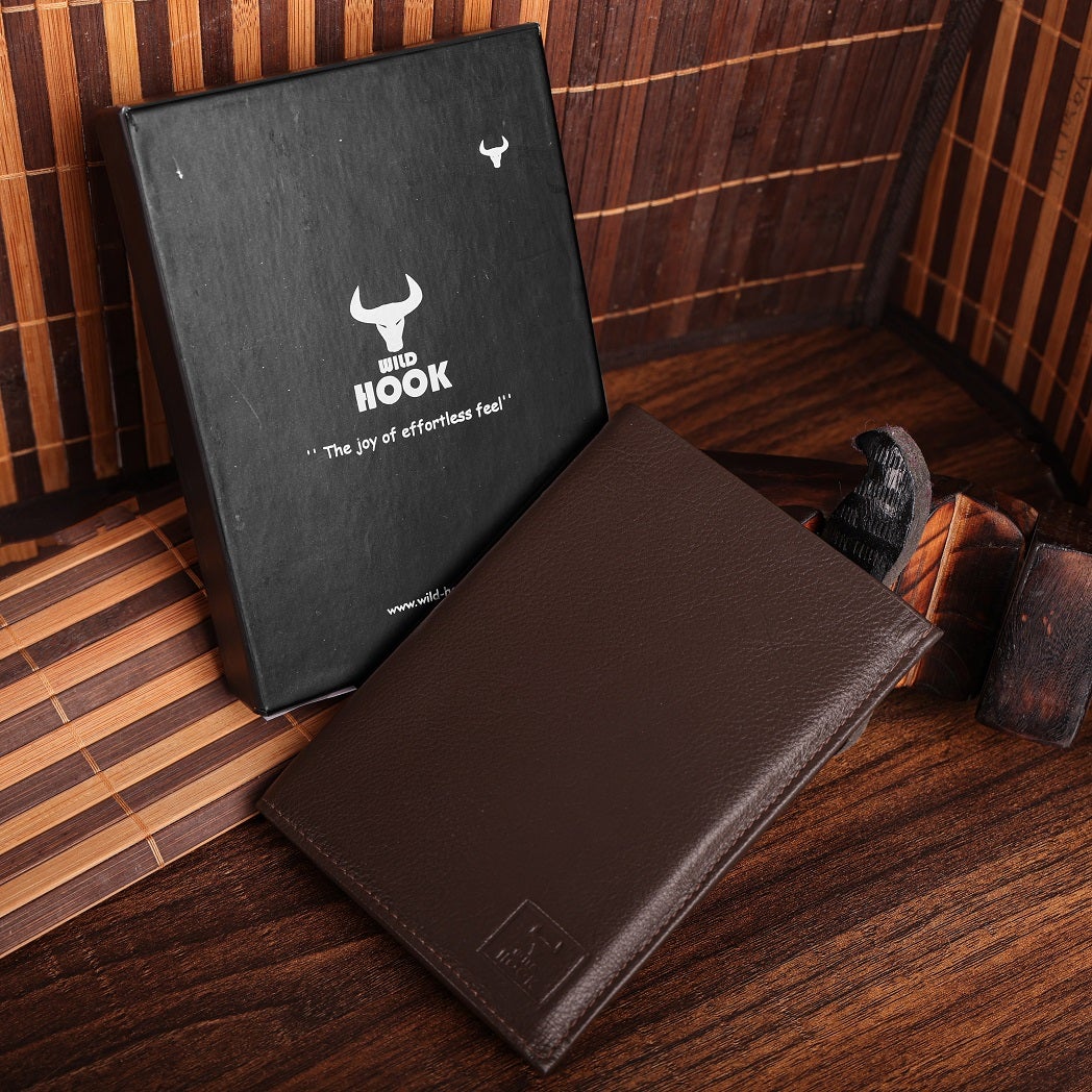 Notebook Men's Wallet in black and brown genuine leather with multiple compartments and RFID protection.